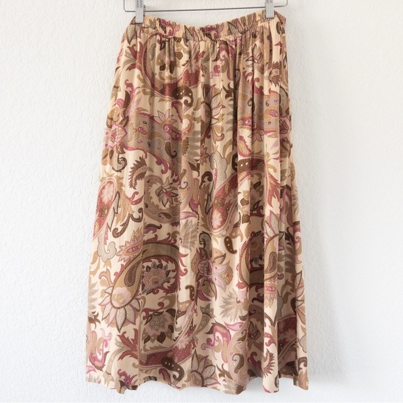 Vintage RUSS Paisley Floral Midi Skirt Size Large – Boho Neutral Rayon - Picture 3 of 7